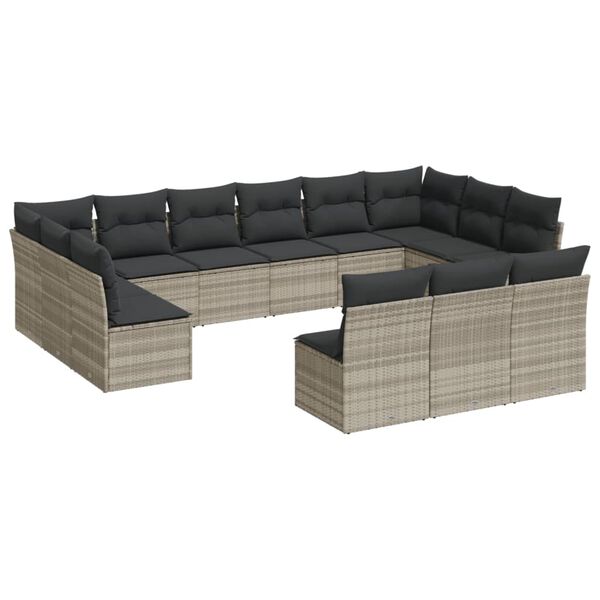 vidaXL 13-delige Loungeset met kussens poly rattan lichtgrijs