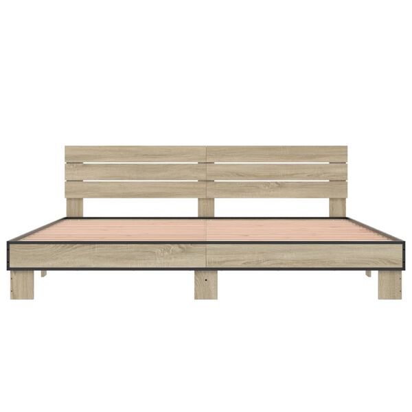 vidaXL Bedframe bewerkt hout metaal sonoma eikenkleurig 200x200 cm