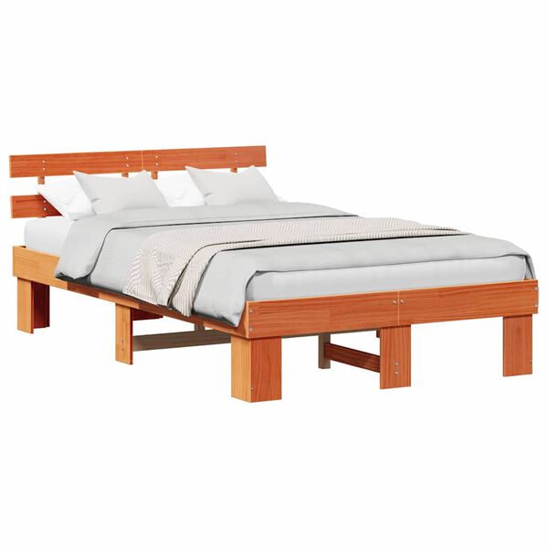 vidaXL Bedframe Wasbruin 135 x 190 cm Massief grenenhout