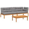 vidaXL 3-delige Loungeset pallet met kussens massief acaciahout