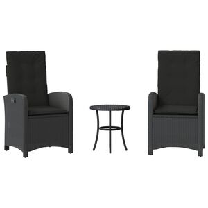 vidaXL 3-delige Bistroset met kussens poly rattan zwart