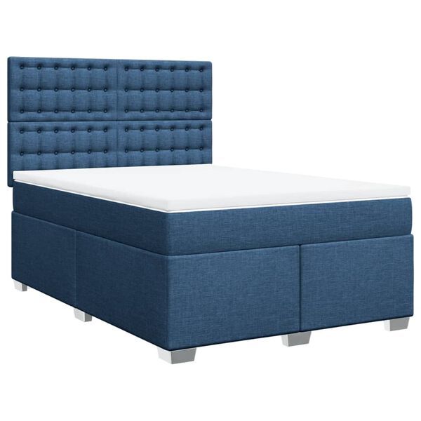 vidaXL Boxspring met matras stof blauw 140x200 cm
