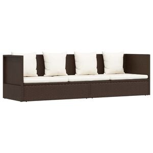 vidaXL Tuinbed met kussens poly rattan bruin