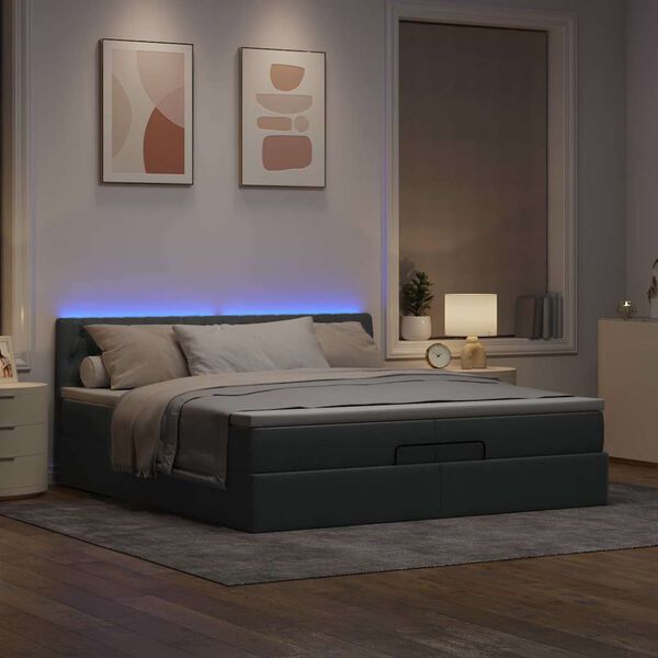 vidaXL Ottoman bed met matrassen en LED's 200x200cm stof lichtgrijs