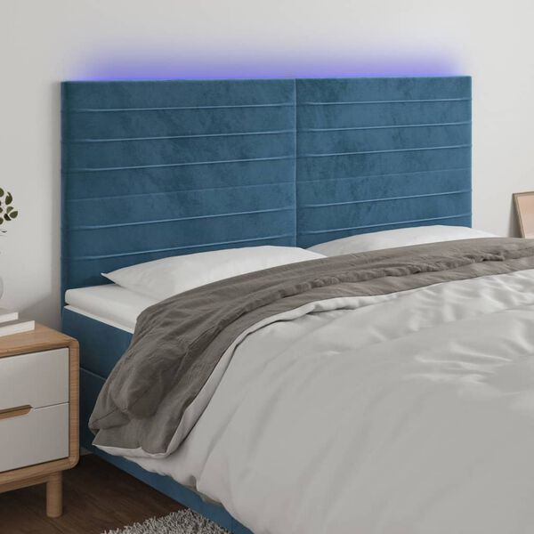 vidaXL Hoofdbord LED 200x5x118/128 cm fluweel donkerblauw
