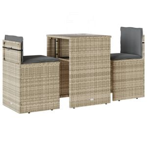 vidaXL 3-delige Bistroset met kussens poly rattan lichtgrijs