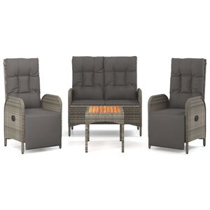 vidaXL 4-delige Tuinset met kussens poly rattan grijs