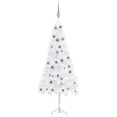 vidaXL Kunstkerstboom met LED's en kerstballen hoek 210 cm PVC wit