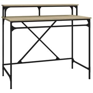 vidaXL Bureau 100x50x90 cm bewerkt hout en ijzer sonoma eikenkleur