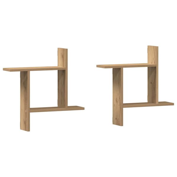 vidaXL Wandschappen 2 st 50x12x50 cm bewerkt hout artisanaal eiken