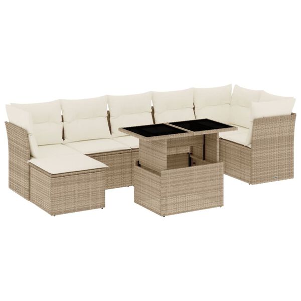 vidaXL 8-delige Loungeset met kussens poly rattan beige