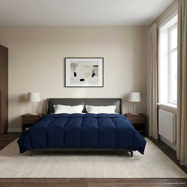 vidaXL Vol jaar dekbed Gekwilt Donkerblauw 240 x 260 cm Microfiber