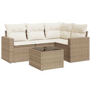 vidaXL 5-delige Loungeset met kussens poly rattan beige