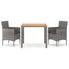 vidaXL 3-delige Tuinset poly rattan en massief acaciahout grijs