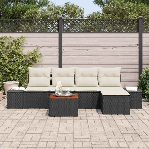 vidaXL Tuin Sofa Set met kussen 6 pcs Zwart Poly riet
