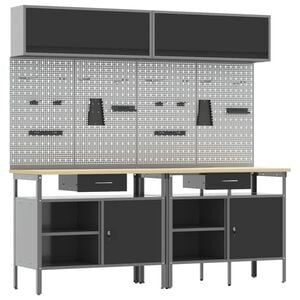 vidaXL Werkbankset met lade 8 pcs Zwart en Grijs Gepoedercoat staal
