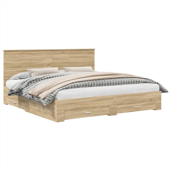 vidaXL Bedframe met hoofdeinde Sonoma Eiken 200 x 200 cm Bewerkt hout