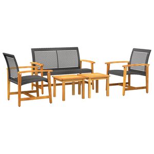 vidaXL 5-delige Loungeset poly rattan en acaciahout zwart