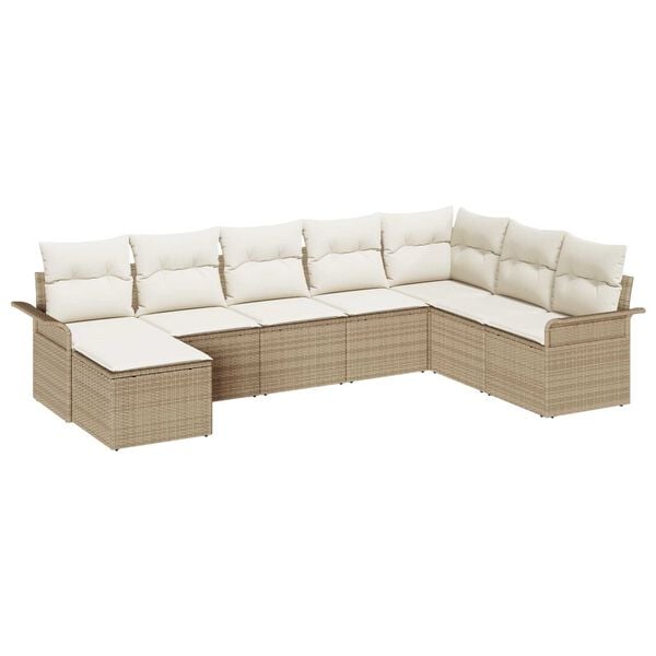 vidaXL Tuin Sofa Set met kussen met opslag 8 pcs Beige Poly riet