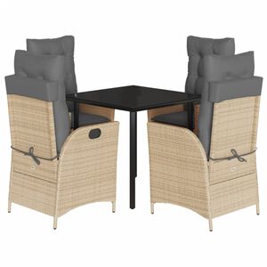 vidaXL 5-delige Tuinset met kussens poly rattan beige