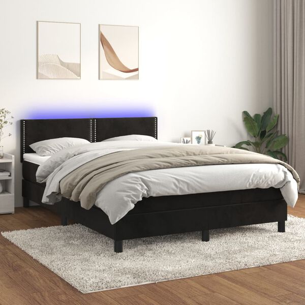vidaXL Boxspring met matras en LED fluweel zwart 140x190 cm