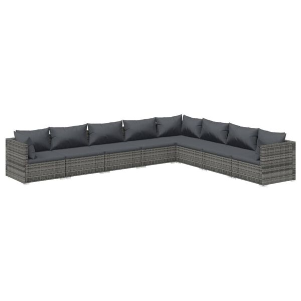 vidaXL 8-delige Loungeset met kussens poly rattan grijs