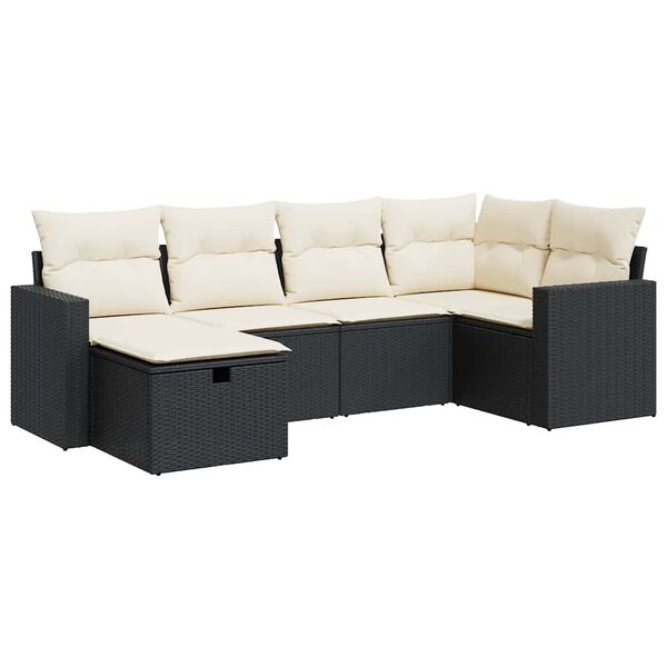 vidaXL 6-delige Loungeset met kussens poly rattan zwart