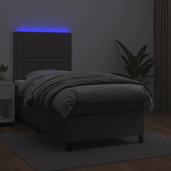 vidaXL Boxspring met matras en LED kunstleer grijs 100x200 cm