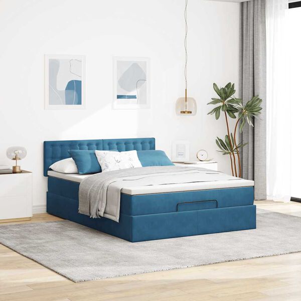vidaXL Ottoman bed met matras en LED's 140x190cm fluweel donkerblauw