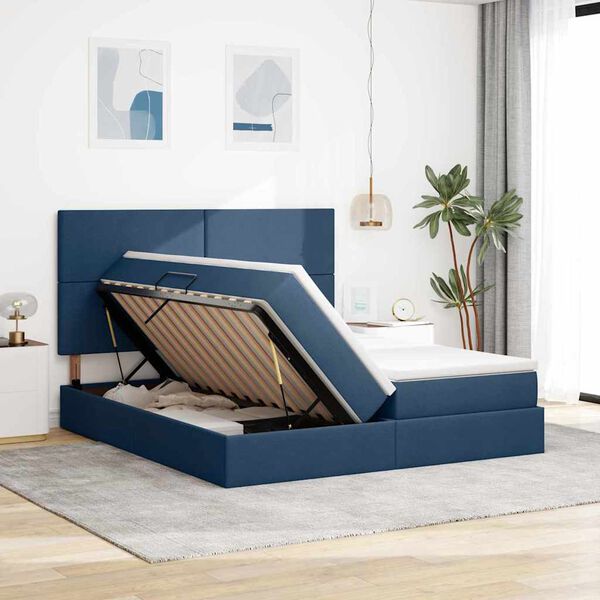 vidaXL Opslag bed met matras met opslag Blauw 200 x 200 cm Nep Leer