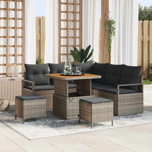 vidaXL Tuin Sofa Set met kussen 8 pcs Grijs Poly riet