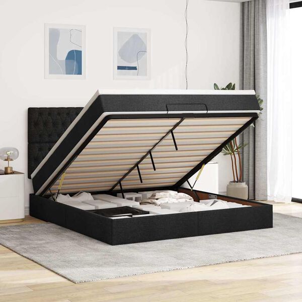 vidaXL Ottoman bed met matras 160x200cm stof zwart