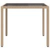 vidaXL Tuintafel 90x90x75 cm gehard glas en poly rattan beige