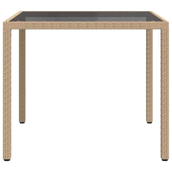 vidaXL Tuintafel 90x90x75 cm gehard glas en poly rattan beige