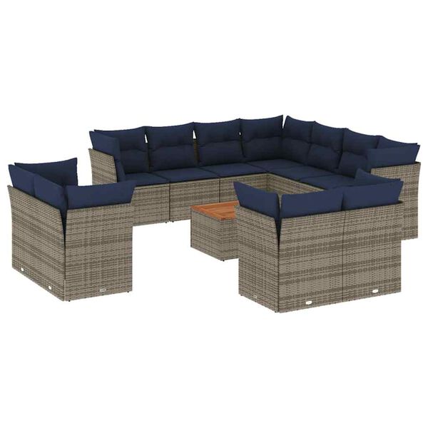 vidaXL 12-delige Loungeset met kussens poly rattan grijs