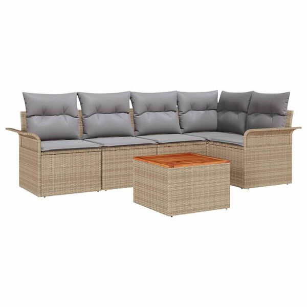 vidaXL Tuinbankenset met kussen 6 pcs Beige poly rattan