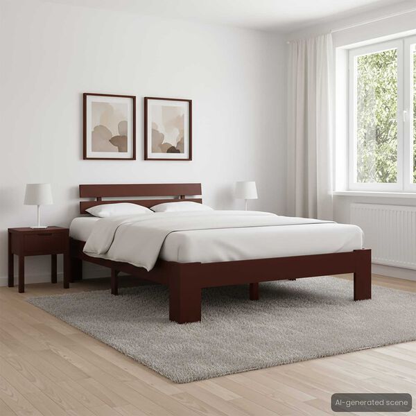 vidaXL Bedframe massief grenenhout donkerbruin 140x200 cm