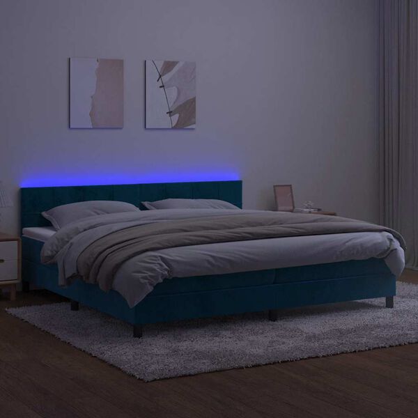 vidaXL Boxspring met matras en LED fluweel donkerblauw 200x200 cm