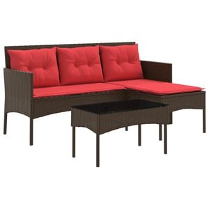 vidaXL Tuinbankenset met kussen 2 pcs Bruin en Rood poly rattan