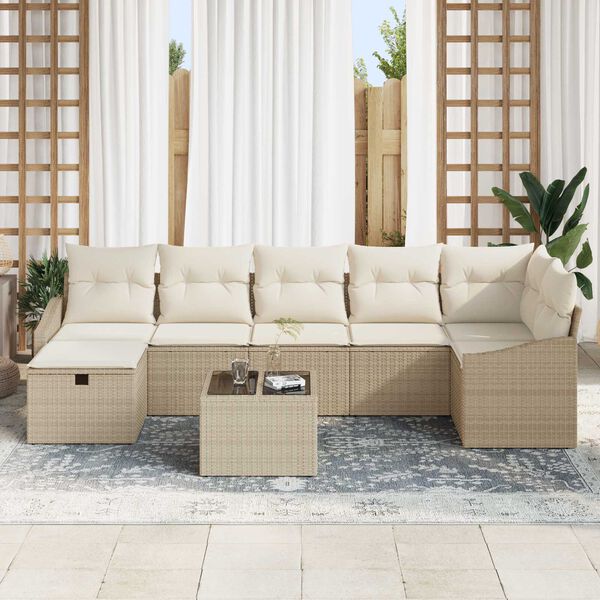 vidaXL Bankstel met kussen 7 pcs poly rattan