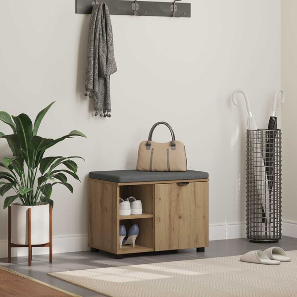 vidaXL Halbank met kussen Effen Artisan Eiken 60 x 38 x 46 cm