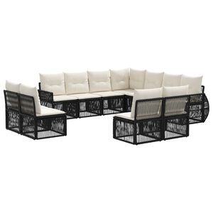 vidaXL Tuinbankenset 11 st Zwart en Cream Wit poly rattan