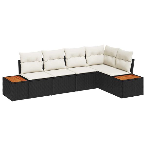 vidaXL Tuin Sofa Set met kussen 5 pcs Zwart en cr&egrave;me Poly riet