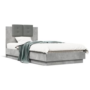 vidaXL Bedframe met hoofdbord bewerkt hout betongrijs 75x190 cm