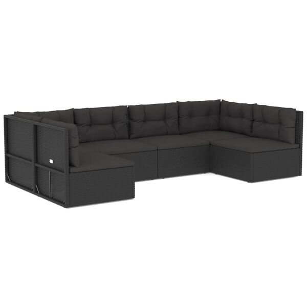 vidaXL 6-delige Loungeset met kussens poly rattan zwart