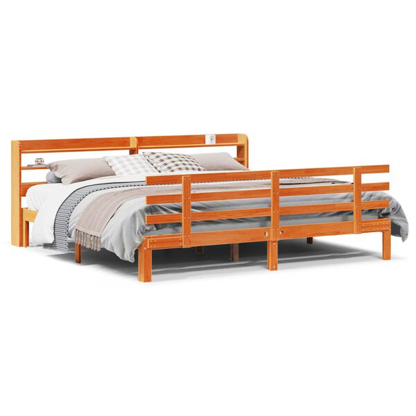 vidaXL Bedframe met hoofdbord massief grenenhout wasbruin 180x200 cm