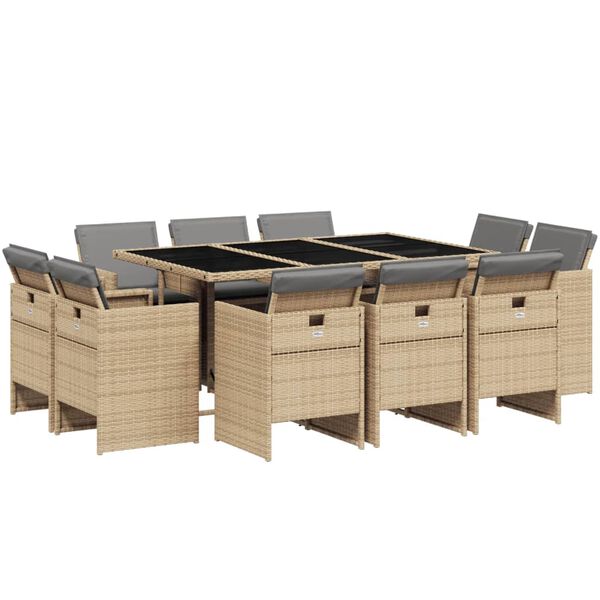 vidaXL 11-delige Tuinset met kussens poly rattan gemengd beige