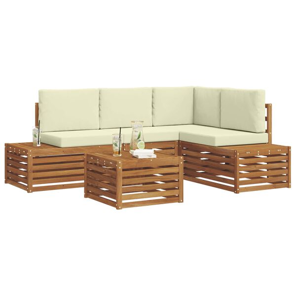 vidaXL Buiten bankenset met kussen 5 Stuk Natuurlijk en Cr&egrave;me