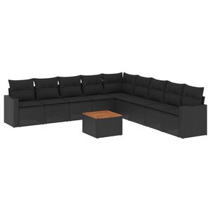 vidaXL 10-delige Loungeset met kussens poly rattan zwart