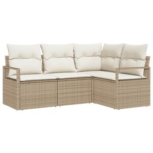 vidaXL Tuin Sofa Set met kussen met opslag 4 pcs Beige en Cr&egrave;me